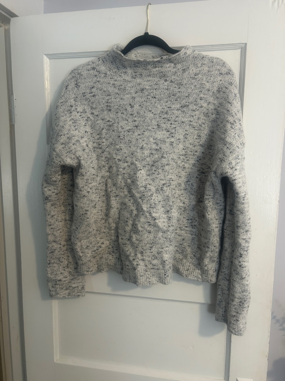 White + Warren Speckled Light Gray Cowl-Neck Sweater